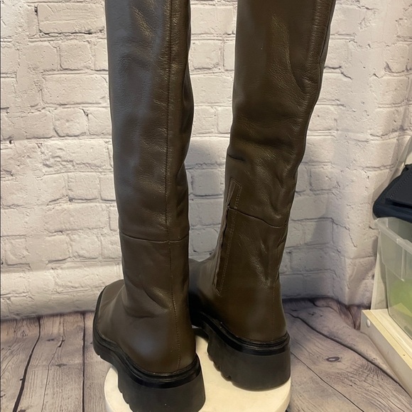 VINCE Army Green Brown Leather Knee-High Boots lug sole NWOT sz6 - Picture 8 of 9